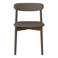 Brown upholstered chair with a minimalist design and simple, textured fabric pattern. Perfect for modern decor.