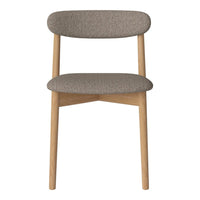 Gray textured upholstery chair with light wooden legs, featuring a minimalist design. Perfect for modern decor.