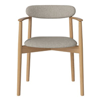 Light gray upholstered chair with a minimalist design and light wood legs. Features subtle textures for a modern look.