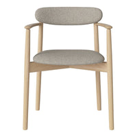 Light wood frame with a soft gray upholstered seat and backrest, featuring a minimalist design and subtle texture.