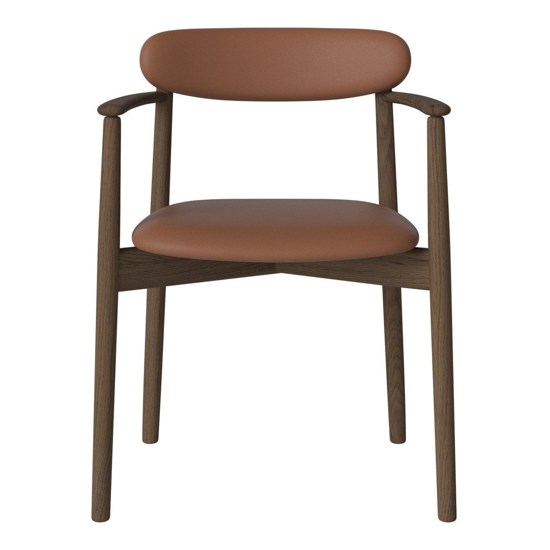 Brown leather seat with a minimalist wooden frame, featuring a smooth, warm color palette. Ideal for modern decor.