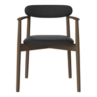 Modern black upholstered chair with a sleek, dark wood frame. Minimalist design, perfect for contemporary spaces.
