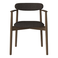 Modern wooden chair with dark brown upholstery and a smooth, minimalist design. Perfect for contemporary spaces.