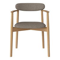 Gray upholstered chair with a clean, modern design and natural wood accents. Perfect for contemporary spaces.