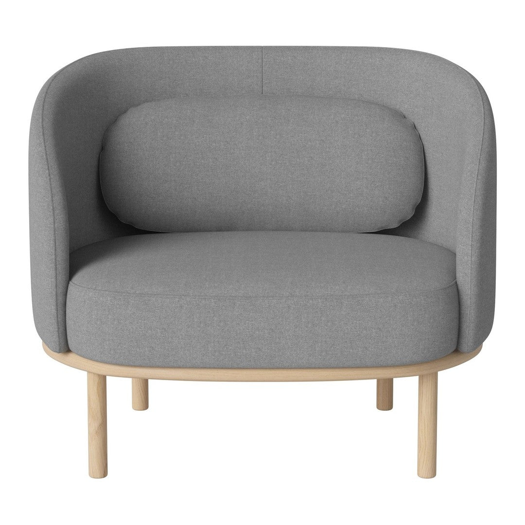 Stylish gray upholstered chair with a minimalist design and light wood legs. Perfect for modern interiors.