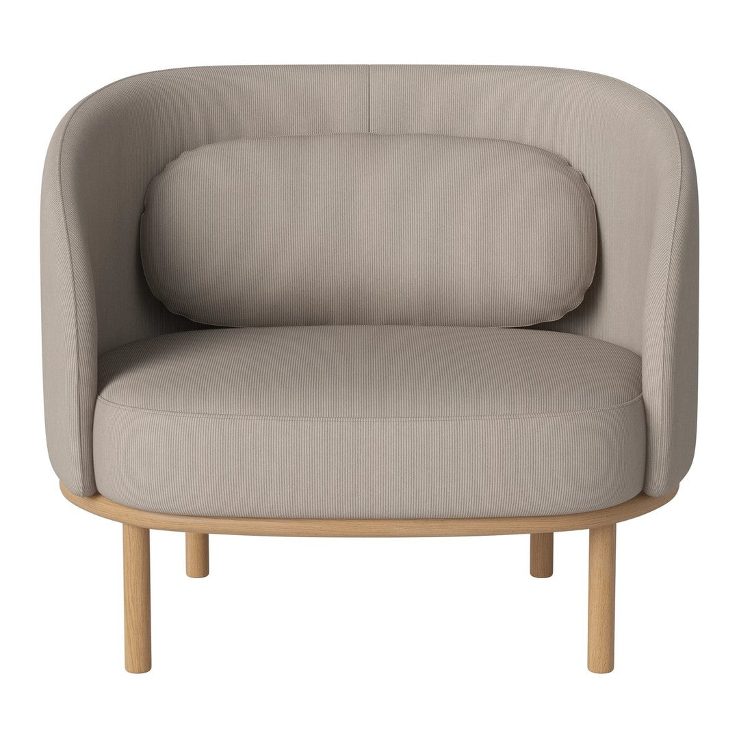 Light gray upholstered chair with a sleek, minimalist design and natural wood legs. Perfect for modern decor.
