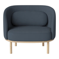 Dark blue ribbed upholstery with a minimalist design and light wooden legs, adding a modern touch to any space.