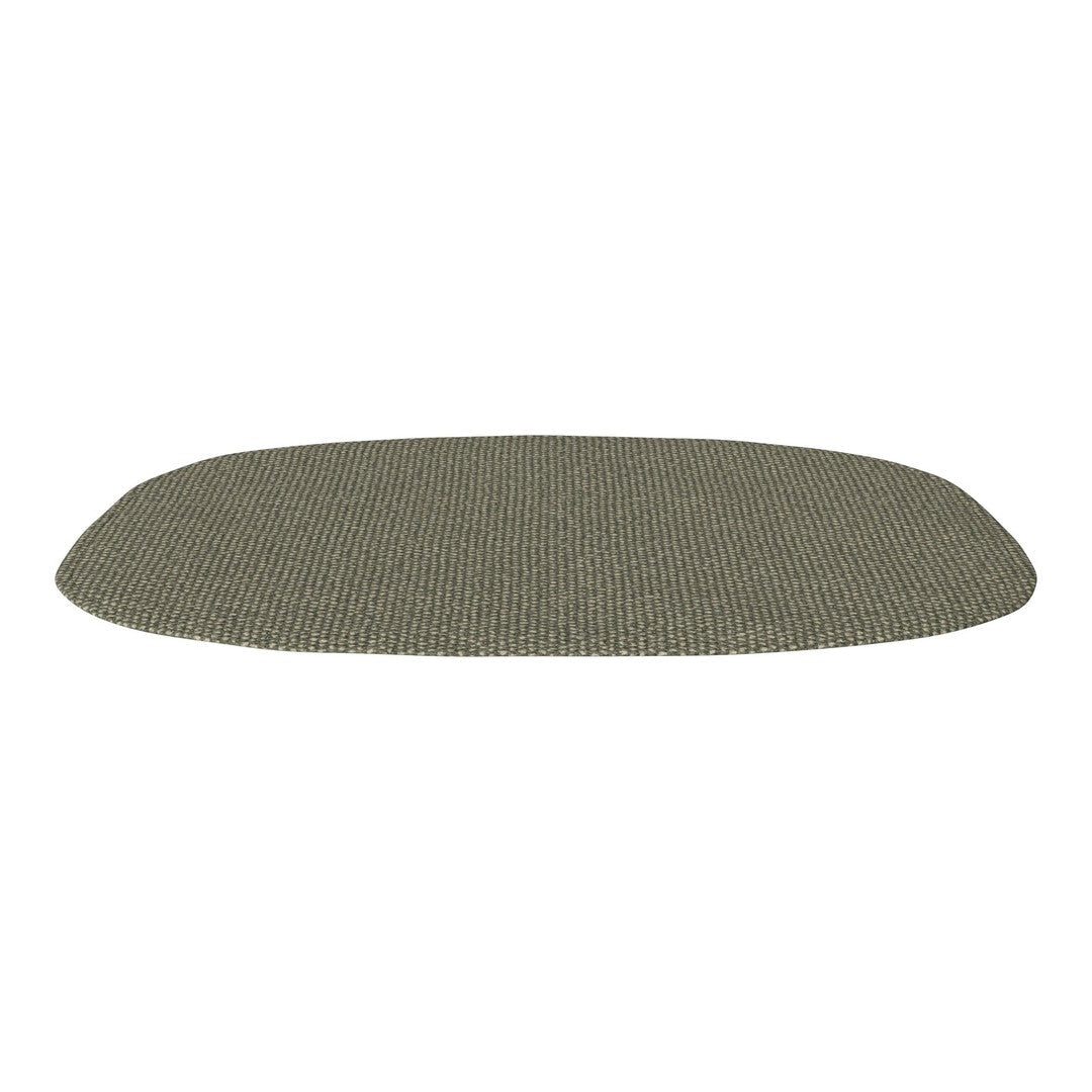 Olive green oval rug with a subtle textured pattern, perfect for adding warmth to any space.