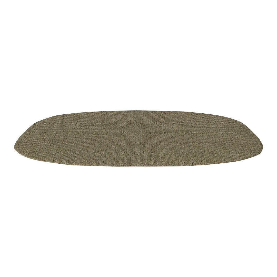 Olive green, textured oval rug with a subtle, woven pattern for stylish home decor. Perfect for any room.