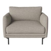 Light beige armchair with a textured fabric and sleek black metal legs. Ideal for modern and cozy interiors.