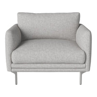 Light gray upholstered chair with a smooth, textured fabric and minimalist design, perfect for modern interiors.