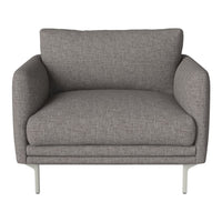 Gray upholstered chair with a subtle textured pattern and sleek silver legs, perfect for modern decor.
