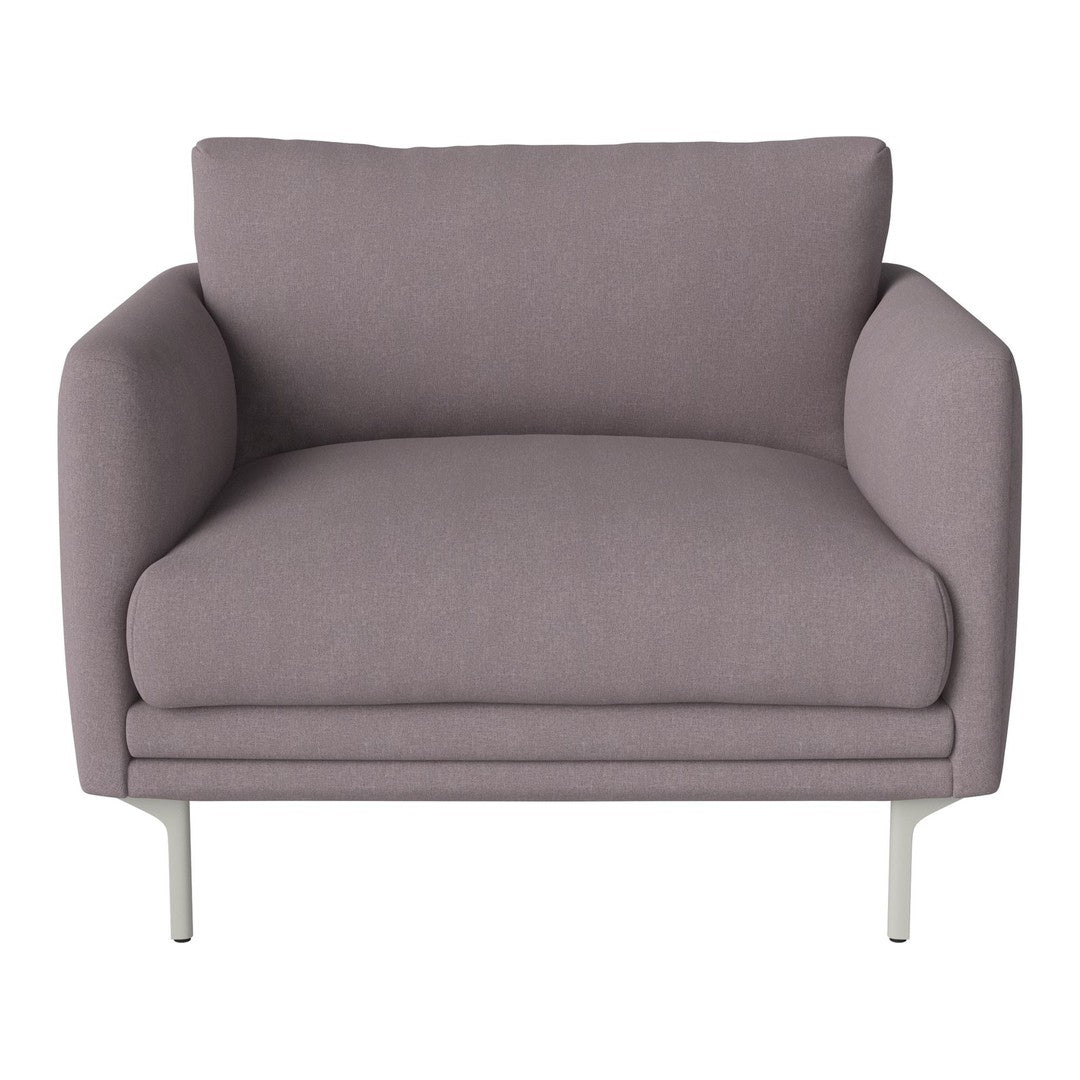 Light purple upholstered chair with clean lines, featuring a minimalist design and subtle texture. Ideal for modern decor.