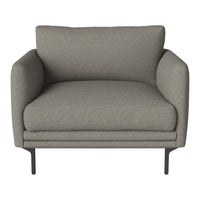 Modern gray chair with a textured pattern and sleek black metal legs. Perfect for stylish home decor.