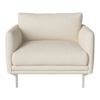 Cream-colored lounge chair with a smooth, minimalist design and soft, textured upholstery. Modern and stylish addition.