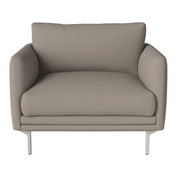 Light gray armchair with a minimalist design and soft fabric, featuring a smooth texture and simple, solid color.