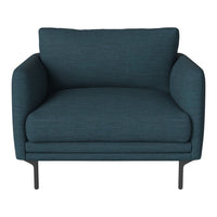 Teal upholstered armchair with a smooth texture and modern black metal legs. Perfect for stylish living spaces.