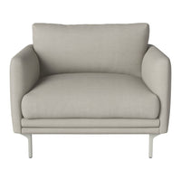Light gray armchair with smooth fabric and minimalist design, perfect for modern decor.