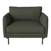 Green textured armchair with a minimalist design and black metal legs. Perfect for modern living spaces.