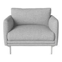 Gray upholstered loveseat with a textured pattern and sleek metal legs. Ideal for modern living spaces.