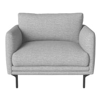 Modern gray armchair with a textured, woven pattern and sleek black metal legs. Perfect for contemporary decor.