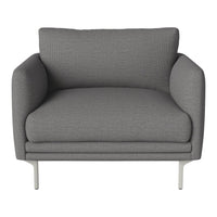 Gray upholstered armchair with a textured pattern and sleek metal legs. Modern and stylish seating option for any space.