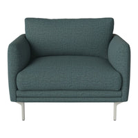 Teal upholstered armchair with subtle textured pattern and sleek metallic legs. Perfect for modern living spaces.