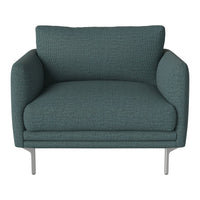 Teal upholstered chair with a textured pattern and sleek metal legs, perfect for modern decor.