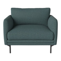 Teal upholstered armchair with a textured pattern and sleek black legs, perfect for modern living spaces.