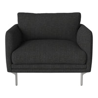 Gray upholstered armchair with a textured pattern and sleek metallic legs, perfect for modern décor.