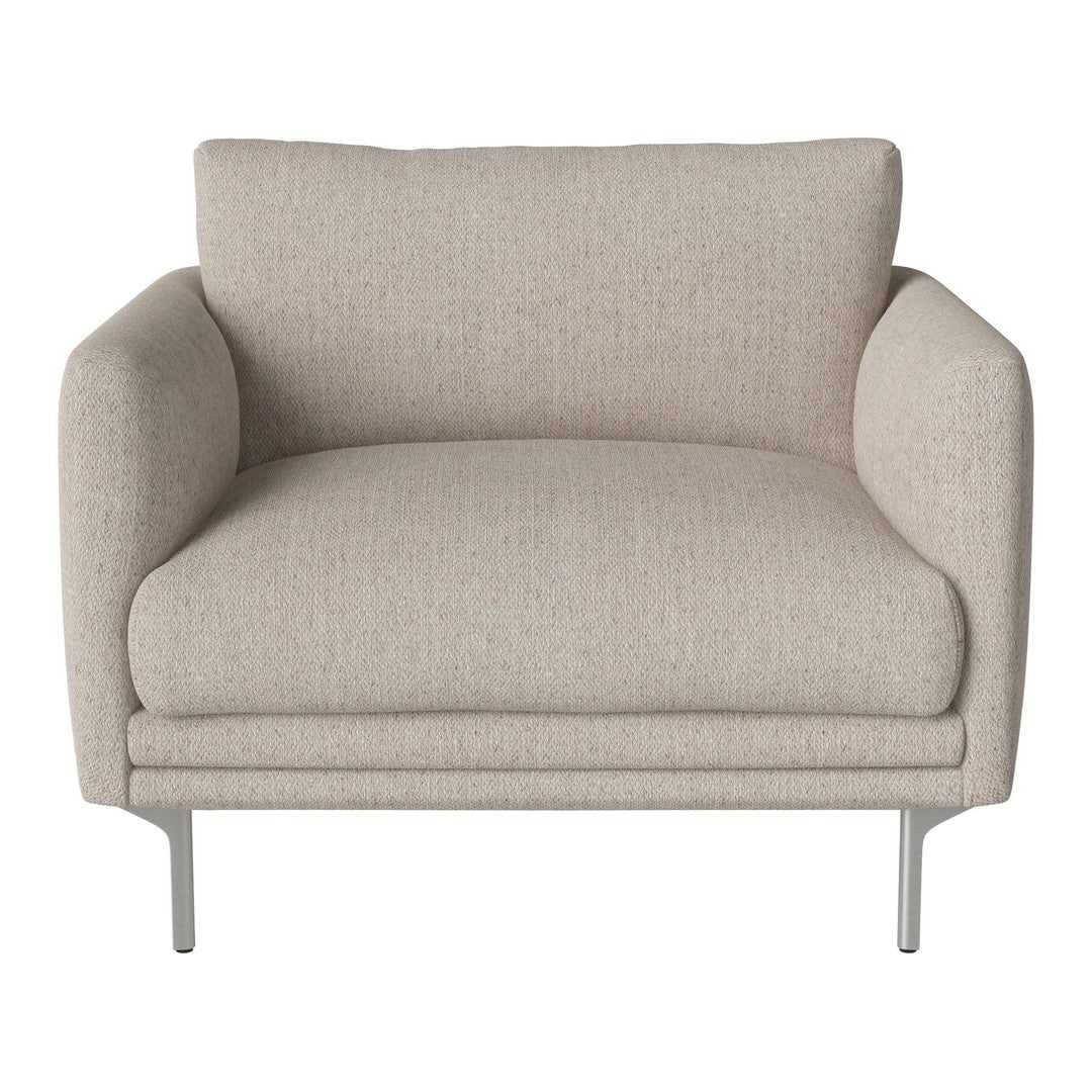 Neutral beige upholstered chair with a smooth texture and minimalistic design. Perfect for modern decor.