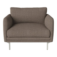Brown upholstered armchair with a textured fabric and sleek metal legs, perfect for modern decor.