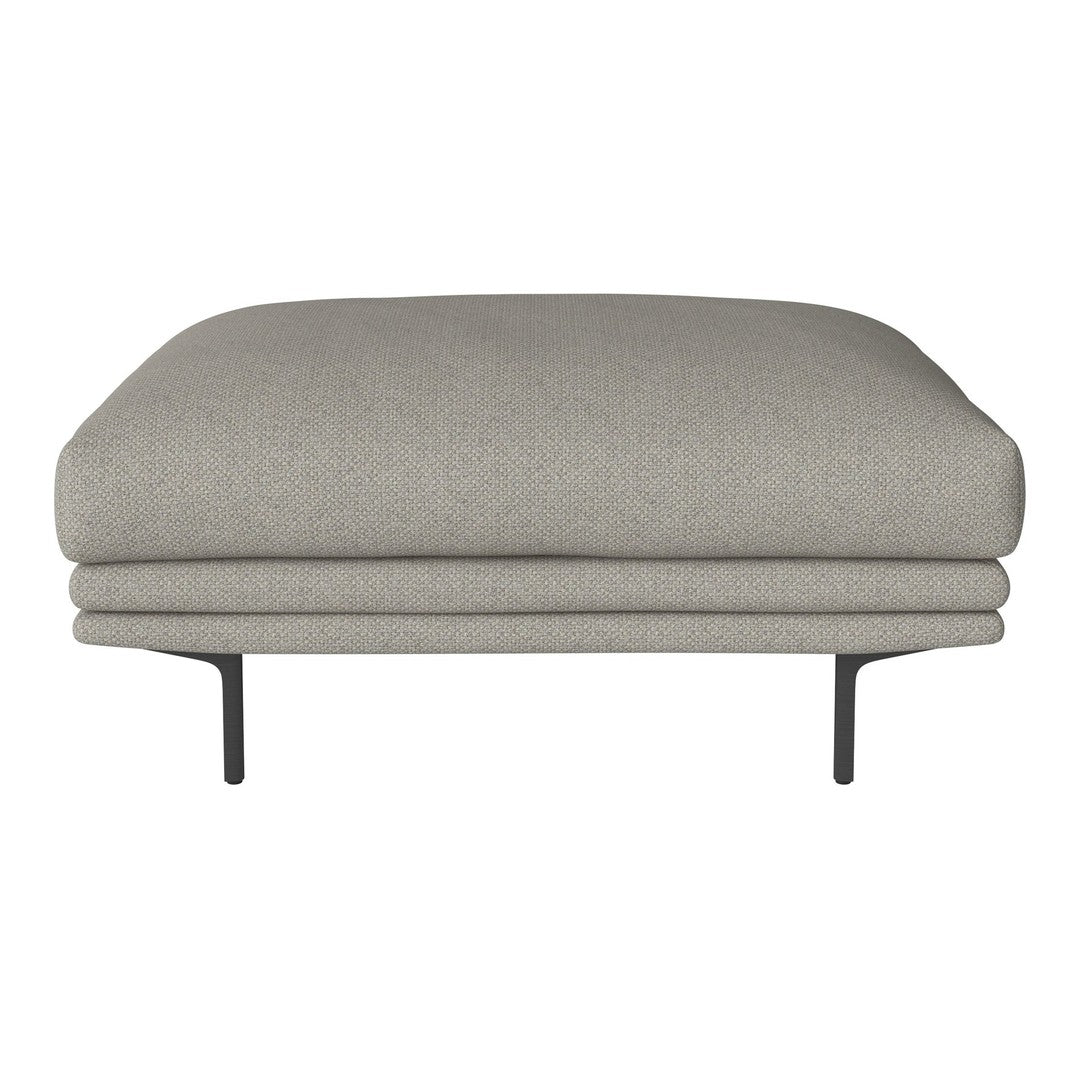 Light gray upholstered ottoman with a smooth texture and minimalistic, modern design. Perfect for versatile decor.