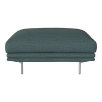 Teal upholstered ottoman with a textured pattern and sleek metallic legs, offering a modern touch for any space.