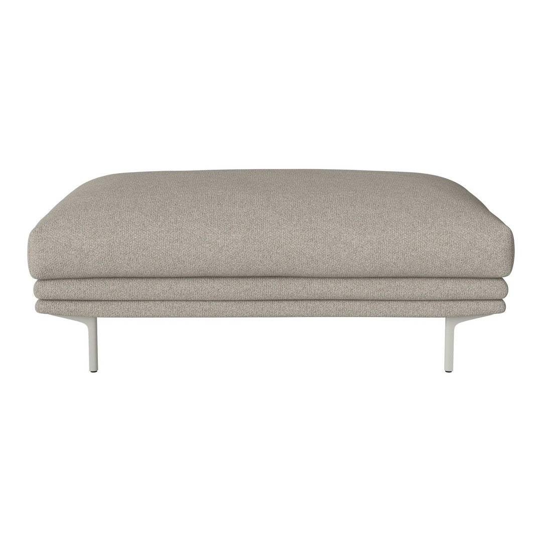 Light gray upholstered ottoman with smooth, minimalist design and subtle textured pattern.