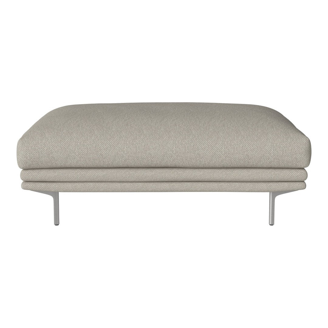 Light beige lounge ottoman with subtle texture and sleek metal legs. Ideal for modern interior decor.