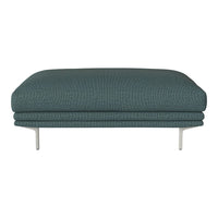 Teal upholstered ottoman with subtle textured pattern, featuring sleek metal legs. Perfect for modern decor.