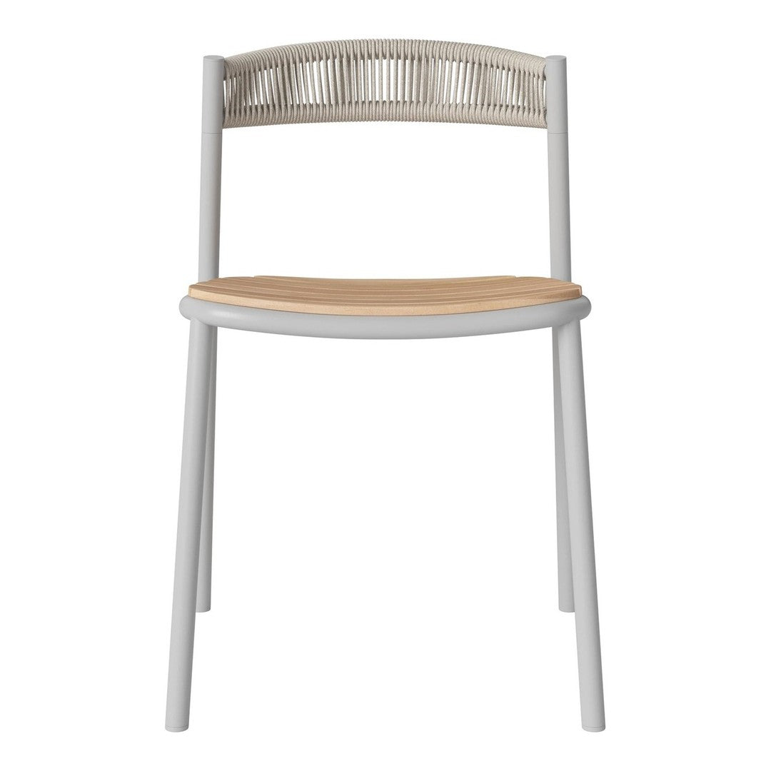 Modern gray chair with a natural wood seat and a textured backrest pattern. Ideal for stylish and minimalistic decor.