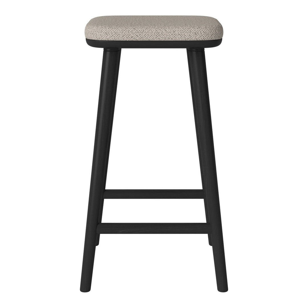 Light beige seat on a sleek black wooden frame, minimalist design with no patterns. Perfect for modern decor.