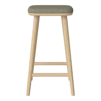 Green patterned seat bar stool with natural wood legs, stylish and modern design for any space.