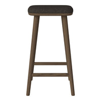 Brown wooden stool with a dark gray upholstered seat, featuring clean lines and minimalist design.