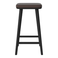 Black wooden bar stool with a smooth, dark brown seat, featuring a minimalist design and clean lines.