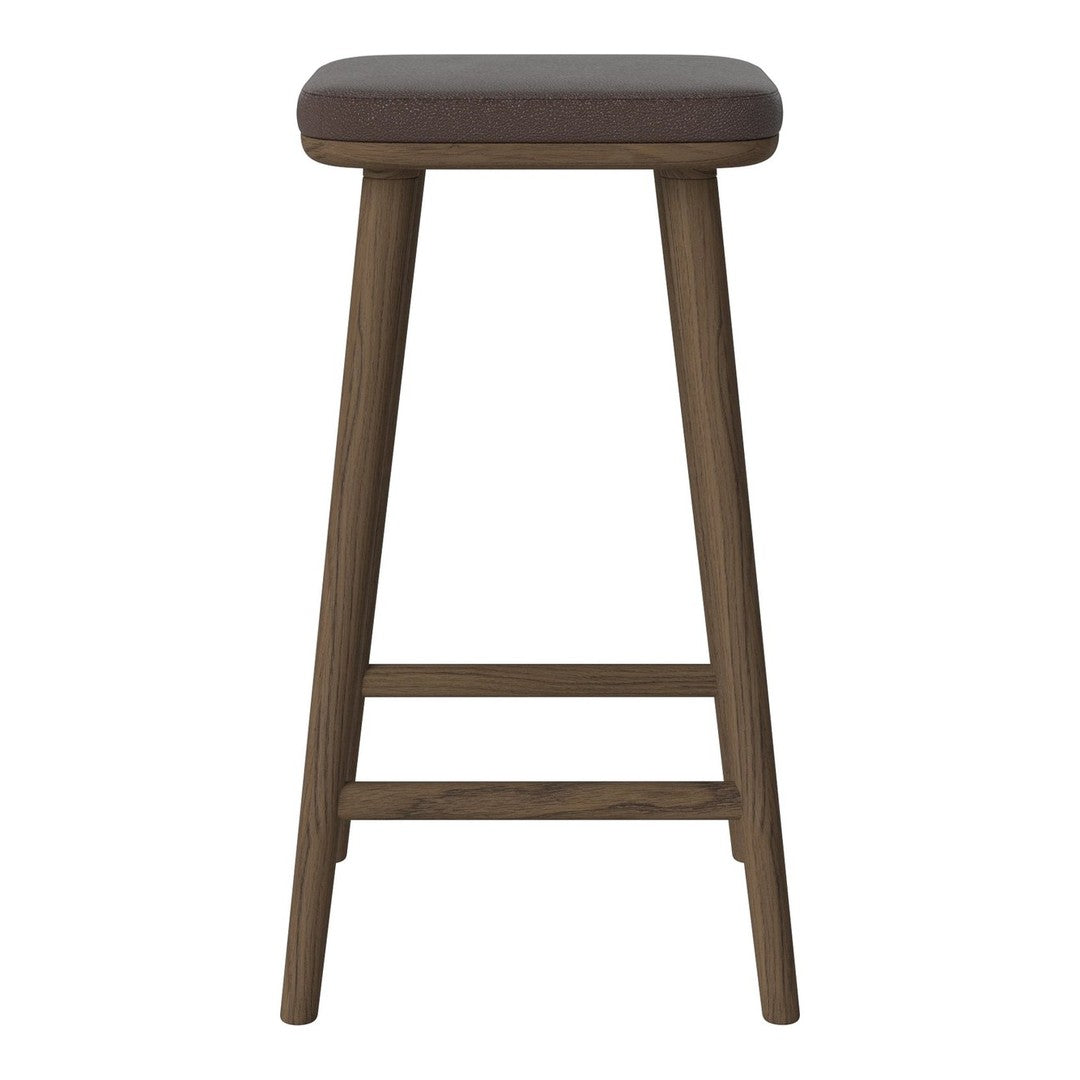 Brown wooden bar stool with a smooth dark brown seat and minimalistic design, perfect for modern interiors.