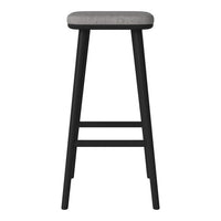 Stylish black bar stool with a sleek grey upholstered seat, perfect for modern decor.