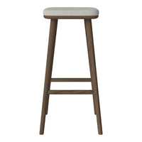 Neutral beige seat with a light wood grain finish and dark brown legs for a modern, minimalist look.