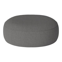Gray oval pouf with a smooth, textured fabric, perfect for minimalist decor and versatile styling options.
