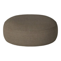 Round, textured brown pouf with a modern, minimalist design. Perfect for any decor style.
