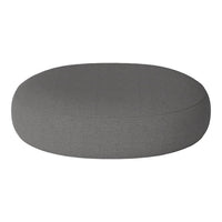 Gray oval cushion with a smooth, textured fabric surface, perfect for modern decor.