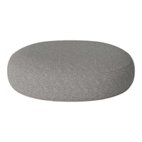Gray round cushion with a subtle textured pattern, ideal for modern decor.