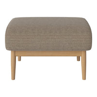 Beige ribbed upholstery ottoman with light wooden legs for a modern touch in home decor.